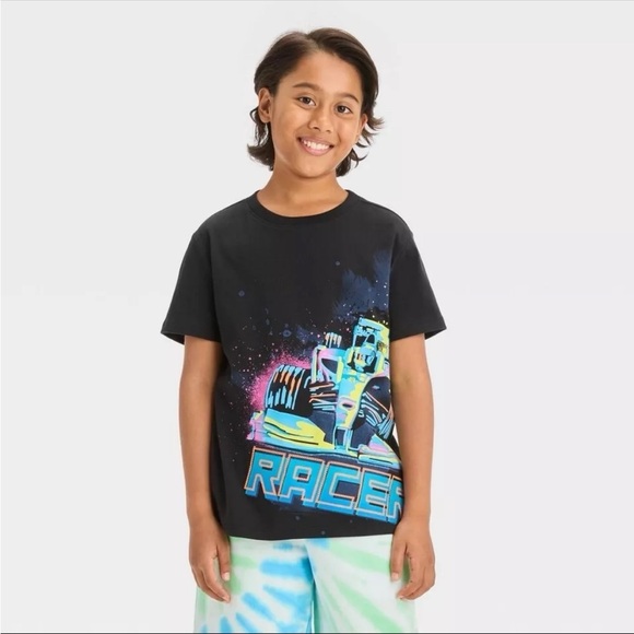 Boys' Short Sleeve Neon Race Car Graphic T-Shirt - Cat & Jack™ Black M - Picture 1 of 1